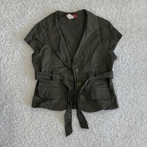 Lipsy Women’s Olive Green Short Sleeve Belted Blouse Jacket (size L) cargo style